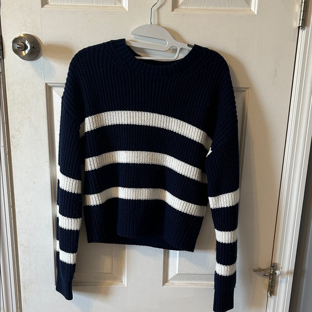 Garage Navy and White Striped Crew Neck Sweater
